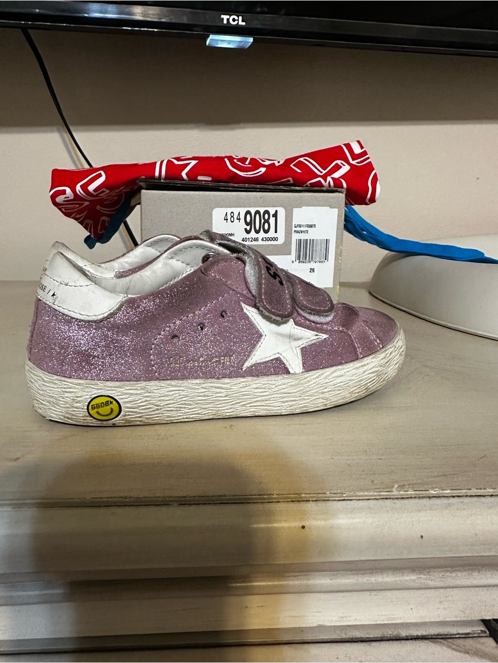 Golden Goose Kids Glitter Velcro Sneakers - Pink with White Star